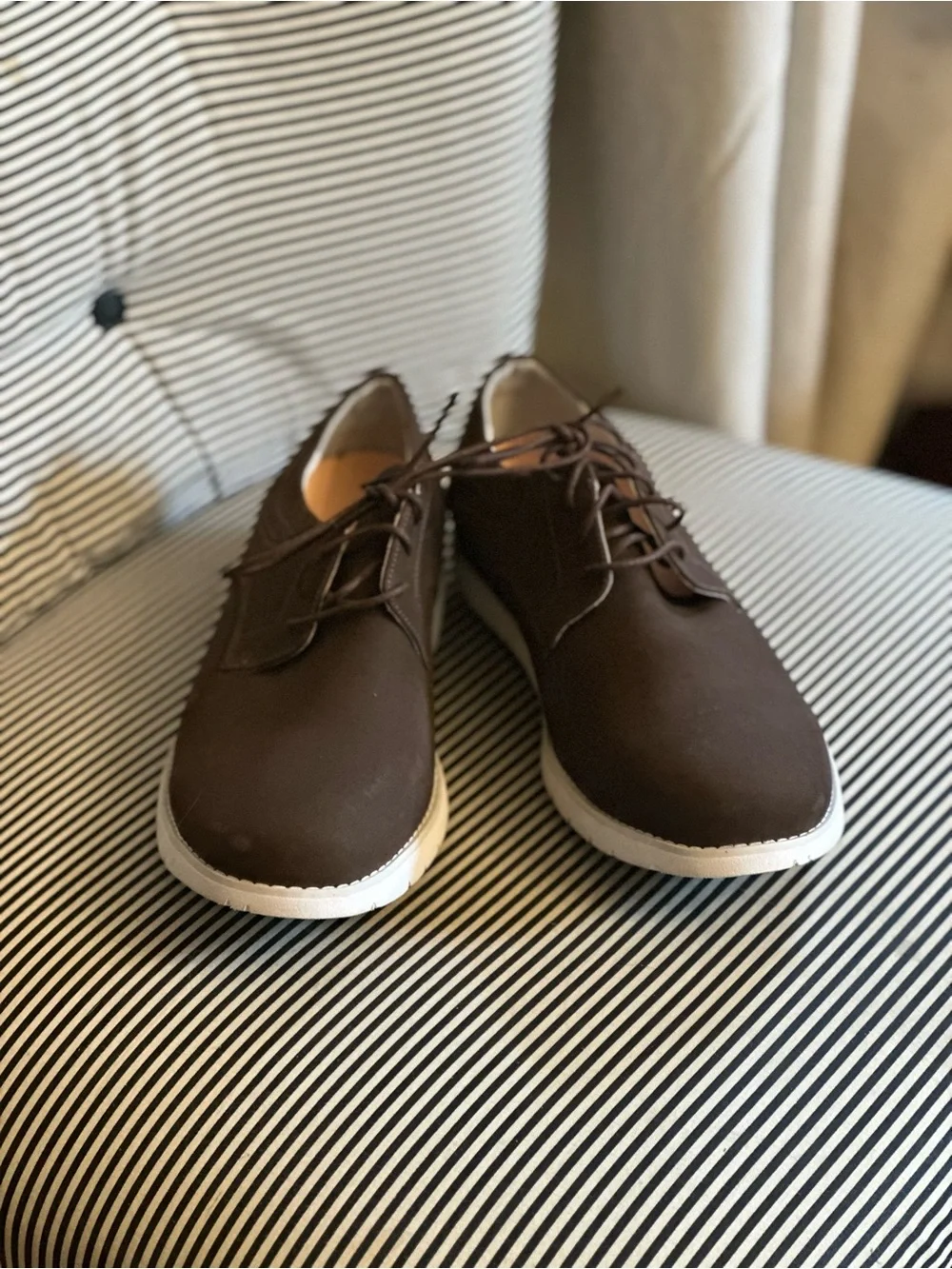 Propet Brown Lace-Up Oxfords with White Sole